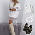 🌸Spring Specials🌸Lace Trim Split Loose Fit Mid-Length Sweatshirt