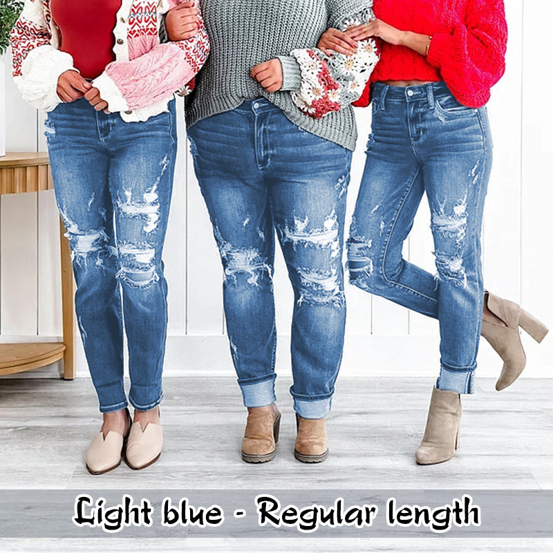 🌸Limited Time 50% Off💕Women's Tummy Control Distressed Cuffed Boyfriend Jeans