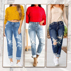 🌸Limited Time 50% Off💕Women's Tummy Control Distressed Cuffed Boyfriend Jeans