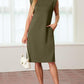 💙LAST DAY SALE 50% OFF💙Women Round Neck Loose Split Wrinkle-Free Midi Dress with Pockets