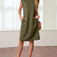 💙LAST DAY SALE 50% OFF💙Women Round Neck Loose Split Wrinkle-Free Midi Dress with Pockets
