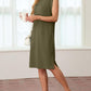 💙LAST DAY SALE 50% OFF💙Women Round Neck Loose Split Wrinkle-Free Midi Dress with Pockets