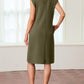 💙LAST DAY SALE 50% OFF💙Women Round Neck Loose Split Wrinkle-Free Midi Dress with Pockets