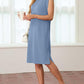 💙LAST DAY SALE 50% OFF💙Women Round Neck Loose Split Wrinkle-Free Midi Dress with Pockets
