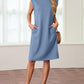 💙LAST DAY SALE 50% OFF💙Women Round Neck Loose Split Wrinkle-Free Midi Dress with Pockets