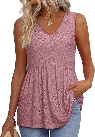 💖LAST DAY SALE ✨Women Dressy Sleeveless V Neck Babydoll Tank Tops