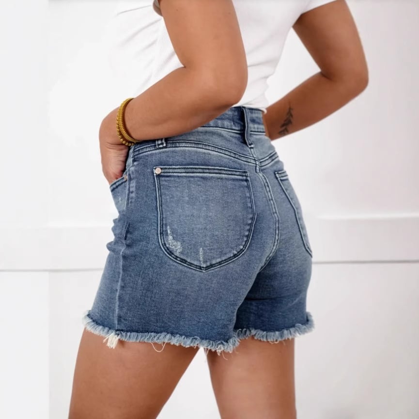 🔥Big price reduction🩳High Rise Frayed Hem Cut Off Jean Shorts