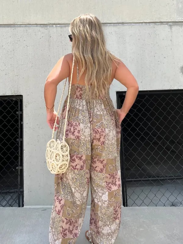 🔥Big price reduction💗Cooper Patchwork Print Loose Jumpsuit