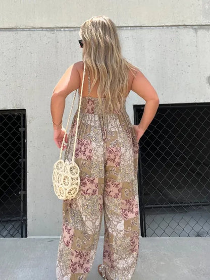 🔥Big price reduction💗Cooper Patchwork Print Loose Jumpsuit