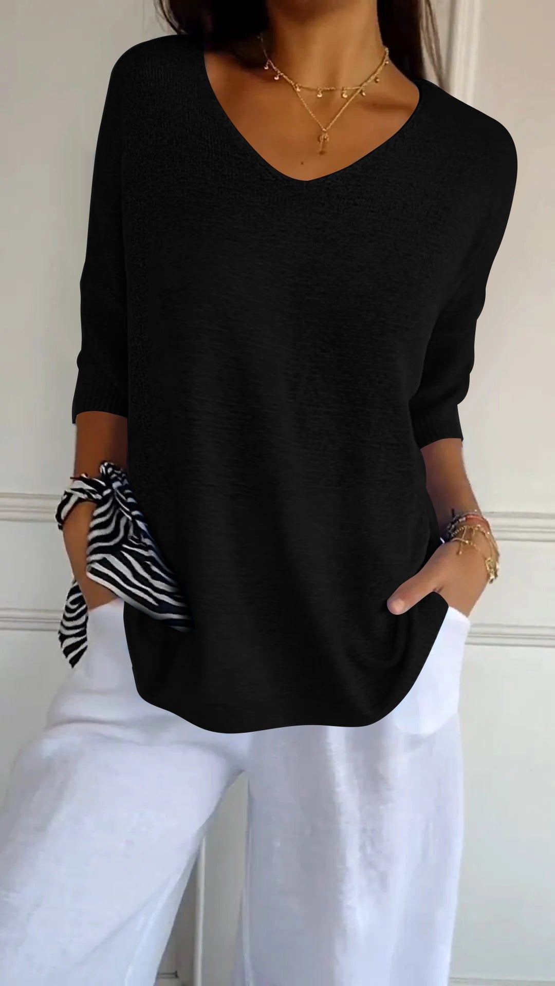 💖50% OFF💖Solid Color Knitted V-neck Top - Cozy and Stylish!