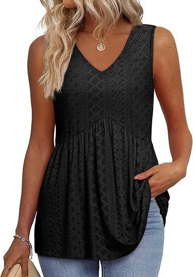 💖LAST DAY SALE ✨Women Dressy Sleeveless V Neck Babydoll Tank Tops