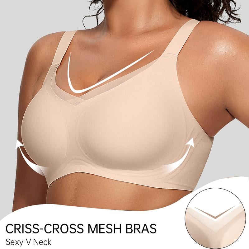 💖LAST DAY SALE 50% OFF💷Women's Wireless V-Neck Crossover Mesh Seamless Push-Up Bra