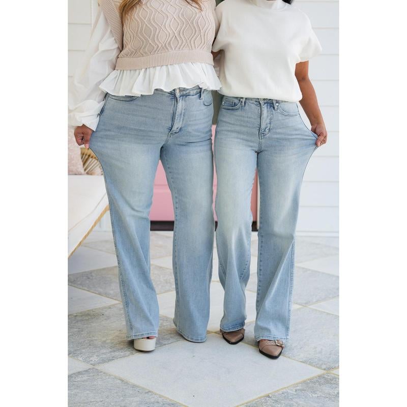 ⏰LIMITED DAYS 50% OFF💥High Rise Vintage Wash Tummy Control Top Straight Leg Jeans