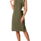 💙LAST DAY SALE 50% OFF💙Women Round Neck Loose Split Wrinkle-Free Midi Dress with Pockets