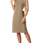 💙LAST DAY SALE 50% OFF💙Women Round Neck Loose Split Wrinkle-Free Midi Dress with Pockets