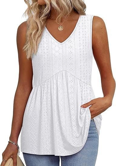 💖LAST DAY SALE ✨Women Dressy Sleeveless V Neck Babydoll Tank Tops