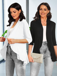 💥50% OFF💥Women Open Front 3/4 Sleeves Lightweight Draped Ruffles Cardigan