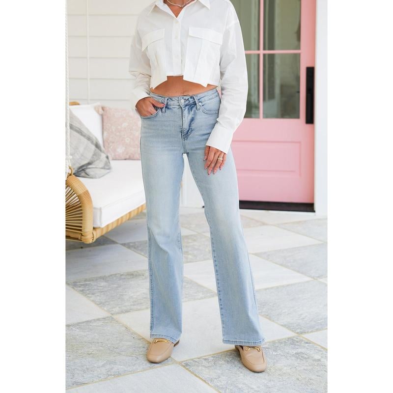 ⏰LIMITED DAYS 50% OFF💥High Rise Vintage Wash Tummy Control Top Straight Leg Jeans