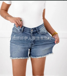 🔥Big price reduction🩳High Rise Frayed Hem Cut Off Jean Shorts