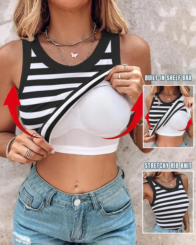 🔥LAST DAY SPECIAL PRICE: ￡9.97!!🔥Ribbed Stretchy Tank Top with Shelf Bra