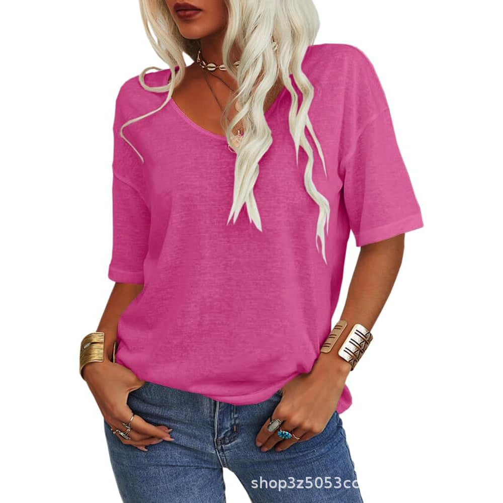 💖2025 Summer Sale 58% OFF💥Women's Solid Color V-Neck T-shirt