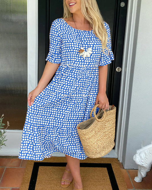 🌸Big price reduction🌸 Round Neck Polka Dot Print Midi Dress