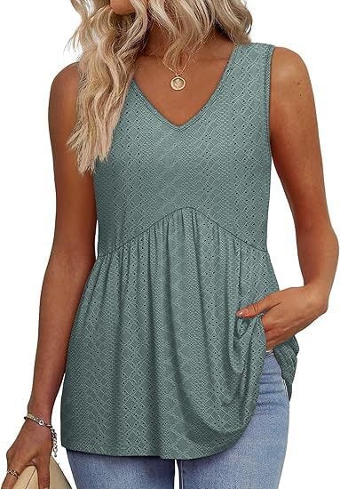 💖LAST DAY SALE ✨Women Dressy Sleeveless V Neck Babydoll Tank Tops