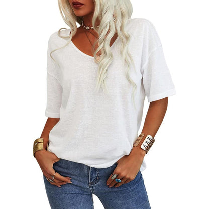 💖2025 Summer Sale 58% OFF💥Women's Solid Color V-Neck T-shirt