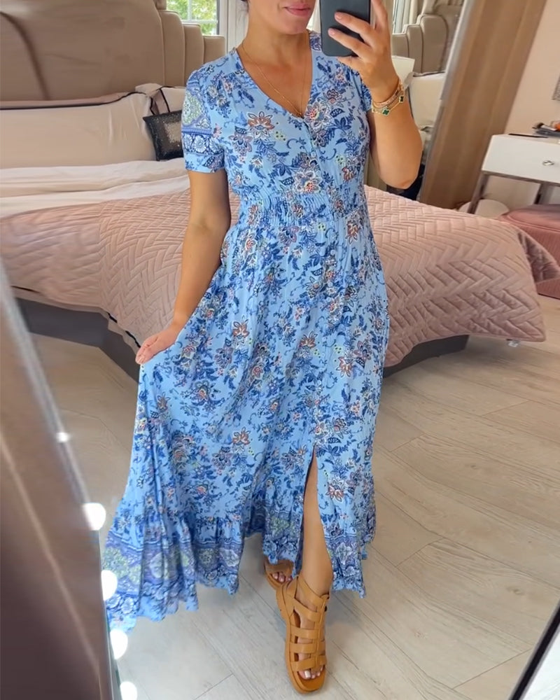 🌸Big price reduction！🌸Floral Print V-neck Dress