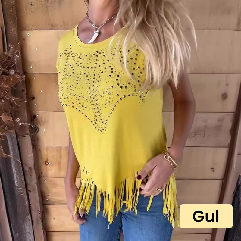🔥Big price reduction！🔥Women's Solid Colour Short Sleeve T-shirt With Hot Print And Frayed Hem