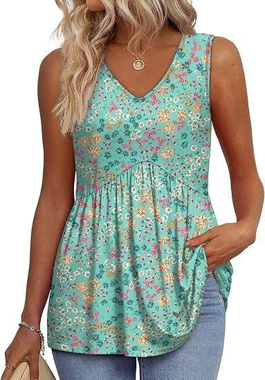 💖LAST DAY SALE ✨Women Dressy Sleeveless V Neck Babydoll Tank Tops