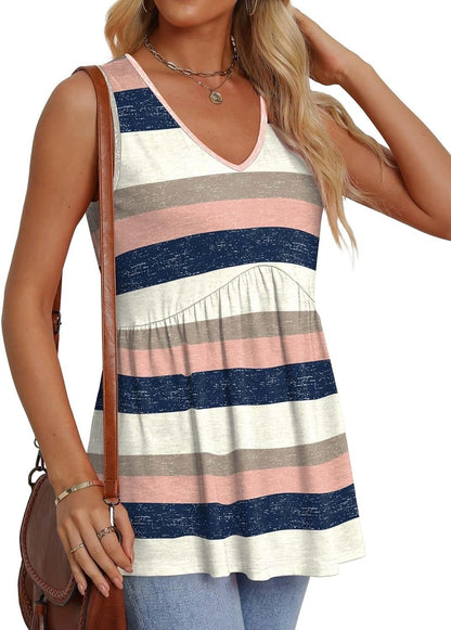 💖LAST DAY SALE ✨Women Dressy Sleeveless V Neck Babydoll Tank Tops