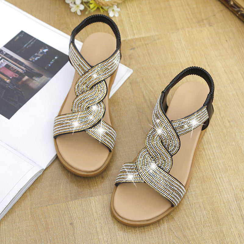 🎁Summer Sale 49% off⏳Anti-skid Soft Sole Rhinestone Wedge Heel Sandals