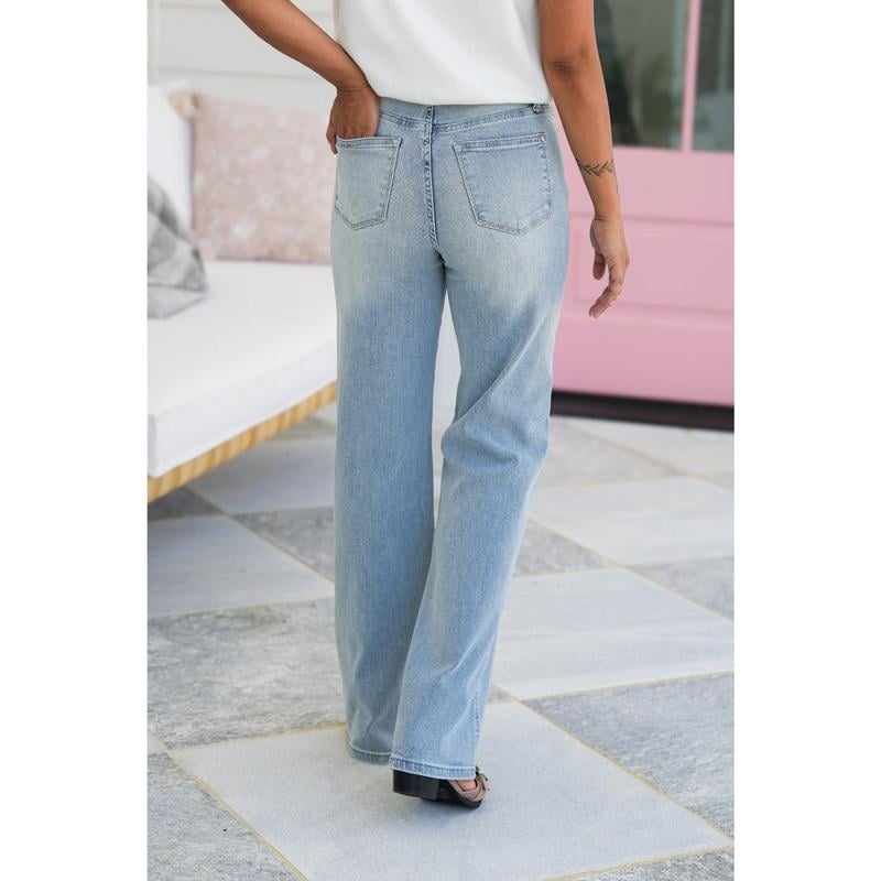 ⏰LIMITED DAYS 50% OFF💥High Rise Vintage Wash Tummy Control Top Straight Leg Jeans