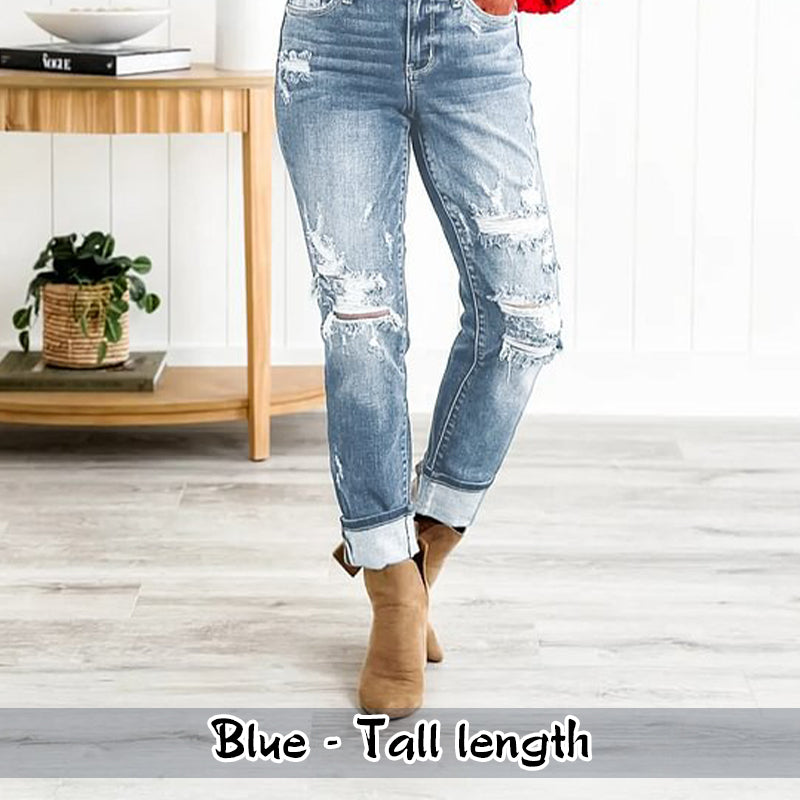 🌸Limited Time 50% Off💕Women's Tummy Control Distressed Cuffed Boyfriend Jeans