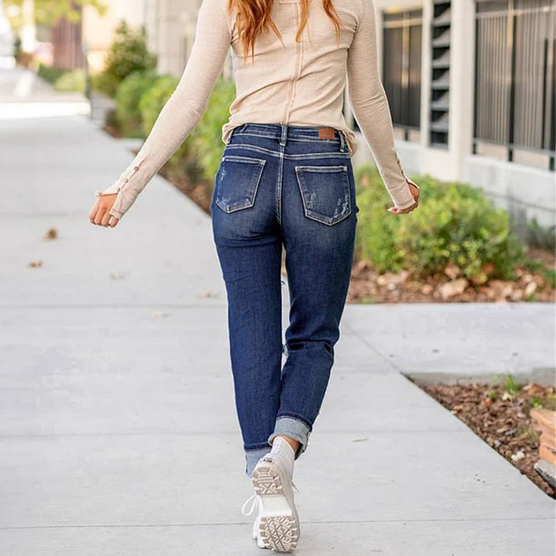 🌸Limited Time 50% Off💕Women's Tummy Control Distressed Cuffed Boyfriend Jeans