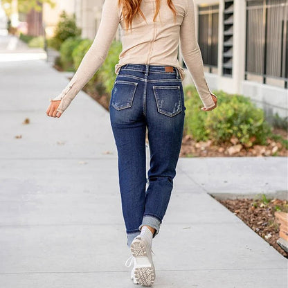 🌸Limited Time 50% Off💕Women's Tummy Control Distressed Cuffed Boyfriend Jeans