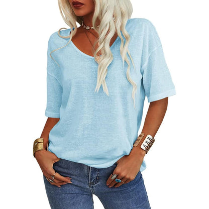 💖2025 Summer Sale 58% OFF💥Women's Solid Color V-Neck T-shirt
