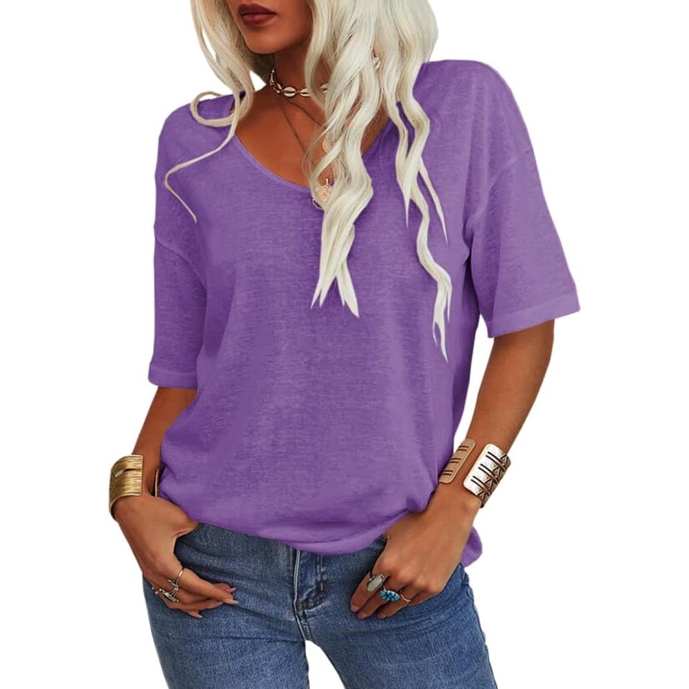 💖2025 Summer Sale 58% OFF💥Women's Solid Color V-Neck T-shirt