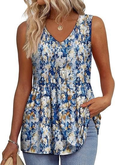 💖LAST DAY SALE ✨Women Dressy Sleeveless V Neck Babydoll Tank Tops