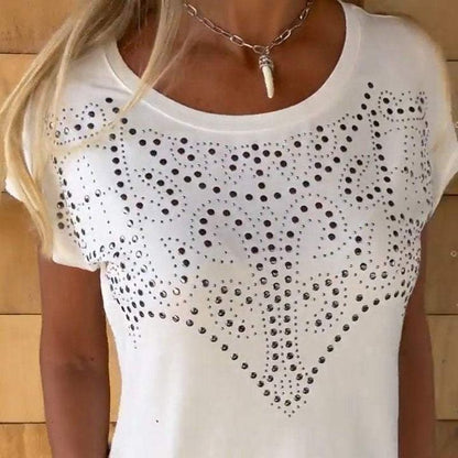 🔥Big price reduction！🔥Women's Solid Colour Short Sleeve T-shirt With Hot Print And Frayed Hem