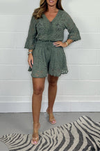 🌸Big price reduction🔥Casual Short V-Neck Lace Suit