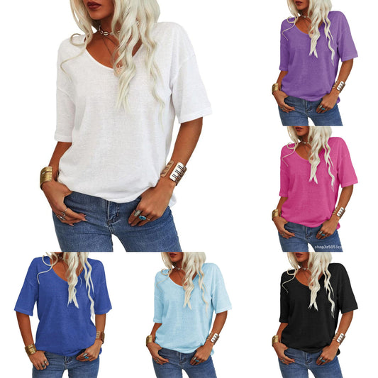 💖2025 Summer Sale 58% OFF💥Women's Solid Color V-Neck T-shirt