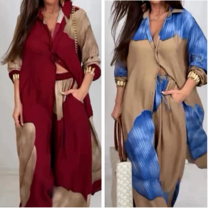 🩷Summer Special Offer🌼Full Button Down Long Shirt & Drawstring Pants Set