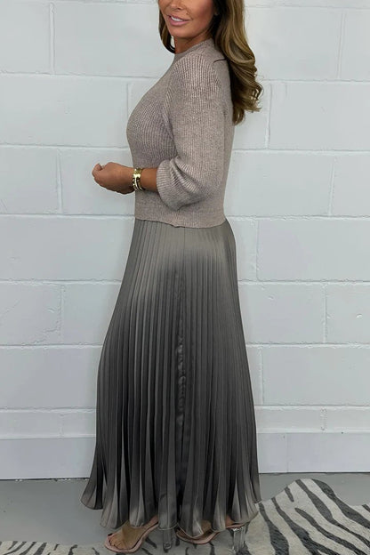 💕Limited Time 50% Off💕Women's solid color Long Sleeve Jumper & Pleated Bottom Dress