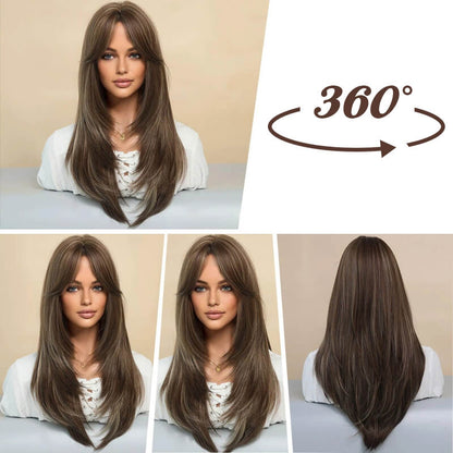 🎁Limited-time gift🎁Wig long hair Layered bangs wigs