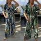 🌸NEW ARIVAL🔥Women's Summer Fashion Leaf Print Plus Size Bodysuit with Elastic Waist