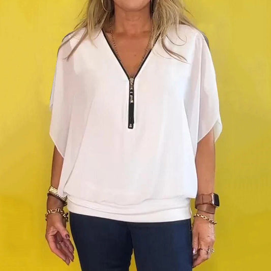 🔥Big price reduction🩷Women's Chiffon Zip-up Neck Casual Top