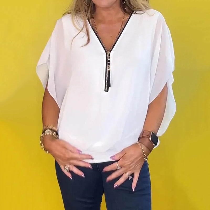 🔥Big price reduction🩷Women's Chiffon Zip-up Neck Casual Top