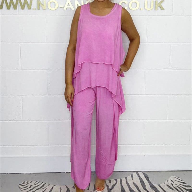 🌸Summer Specials🌸 Casual Sleeveless Loose Top and Pants Suit